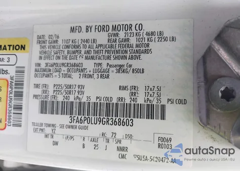 2016 Ford Fusion Hybrid Se z USA, uszkodzony, nr VIN 3FA6P0LU9GR368603